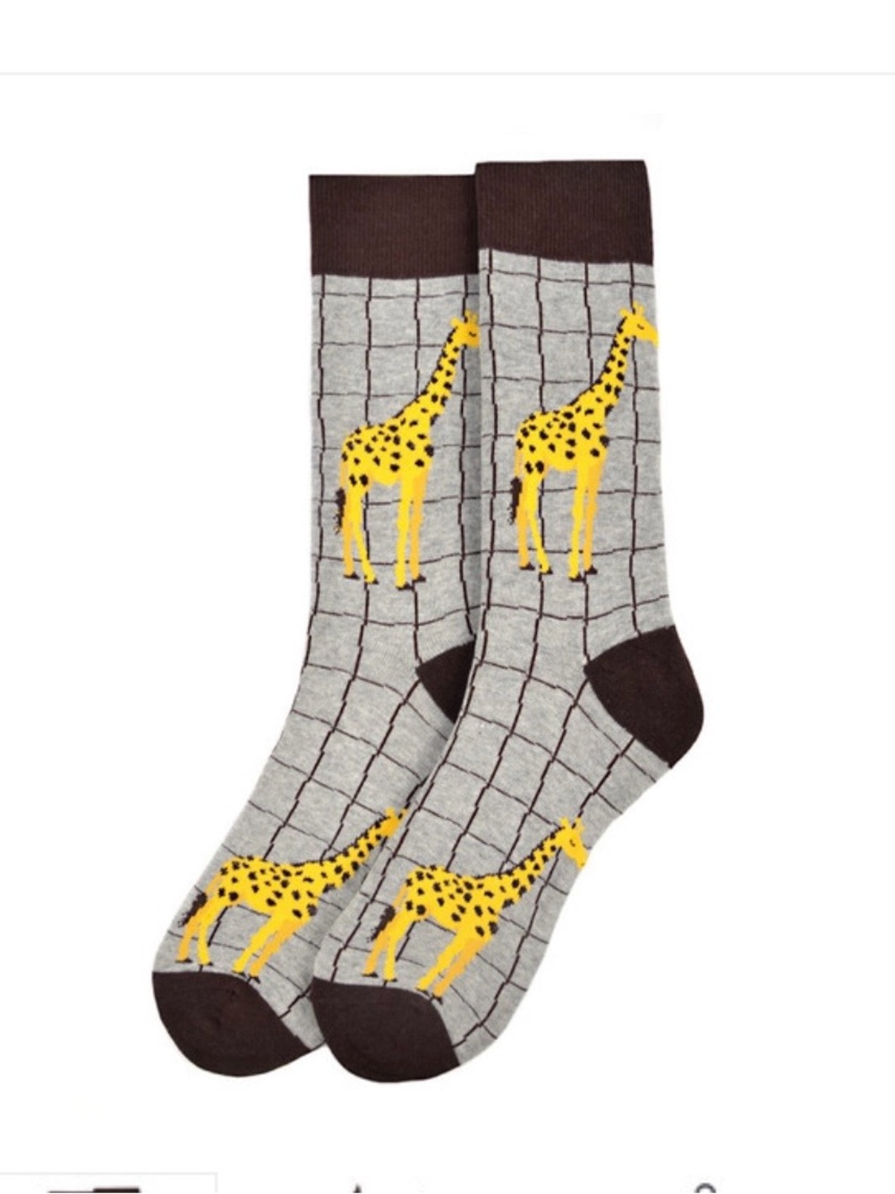 Parquet Men’s 10-13 Giraffe Novelty Crew Socks Gray Windowpane Animal Socks NWT